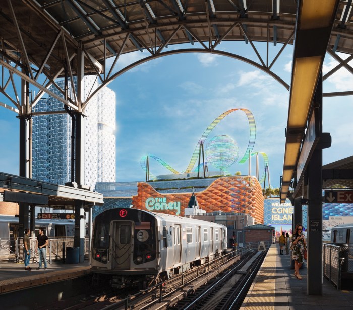 The new renderings show what the Casino would look like from the Stillwell Avenue subway station.