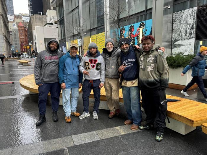 A team of craftsman unveiled their latest work, a set of custom benches, in front of the Oculus at the World Trade Center.