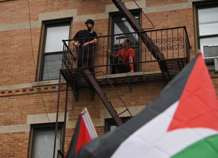 police officer on balcony in bay ridge