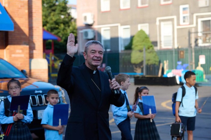 bishop of brooklyn diocese at catholic school