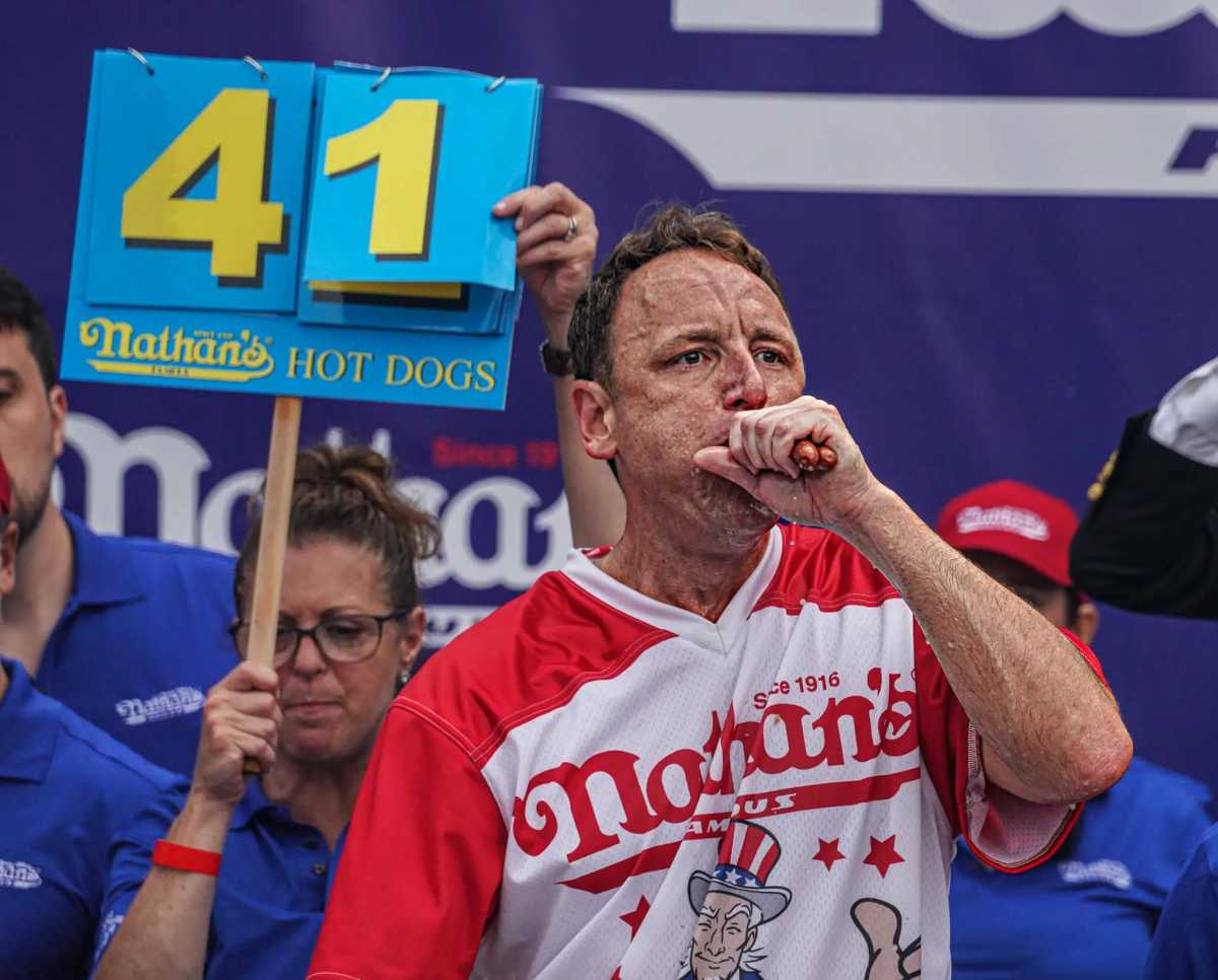 joey chestnut at nathan's hot dog eating contest