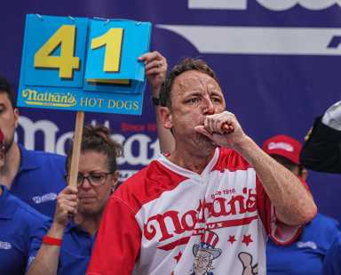 joey chestnut at nathan's hot dog eating contest