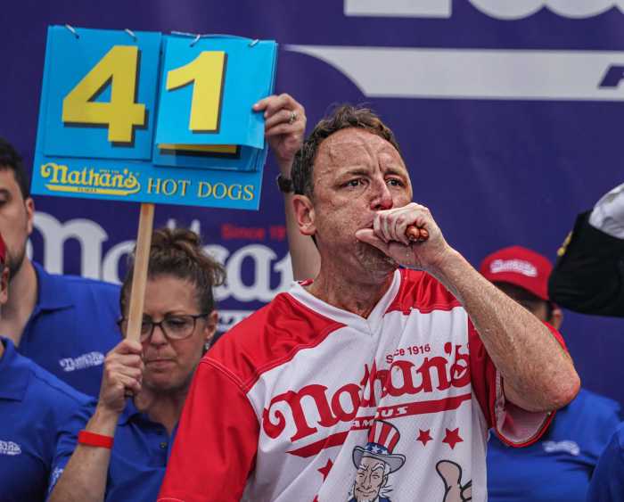 joey chestnut at nathan's hot dog eating contest
