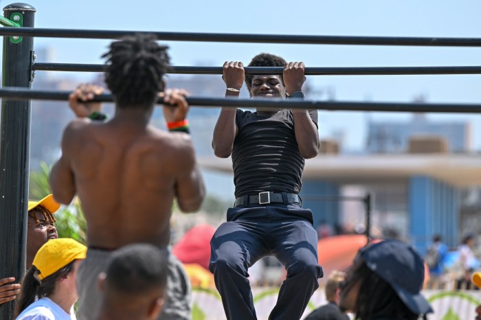 people doing chin-ups in Coney Island