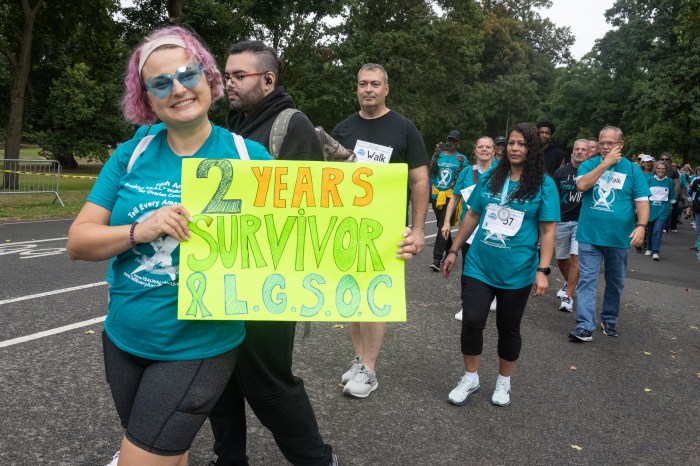 ovarian cancer survivor walking at T.E.A.L. walk