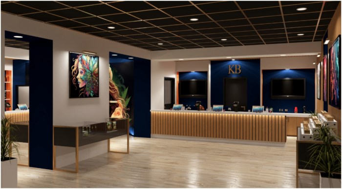 After ID checks, customers will enter through a glass door to the open-plan shop floor full of products and registers where fully trained bud-tenders will be on hand. 