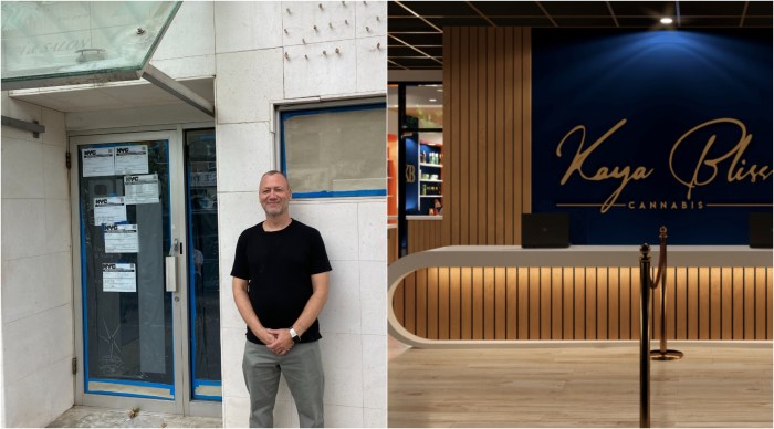 Co-owner Edgar Kleydman (left) walked Brooklyn Paper through the new floor plans (R) A rendering of Kaya Bliss dispensary, which is currently under construction in Bay Ridge
