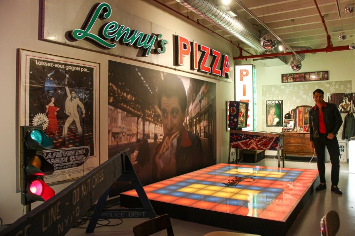 "Iconic memorabilia from Saturday Night Fever, including the famous Lenny's Pizza sign and the legendary dance floor where John Travolta’s character strutted his moves.