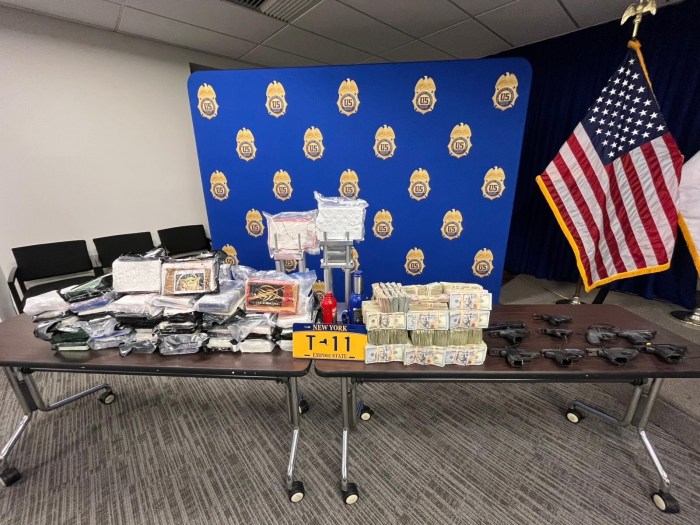Authorities recovered over 39 kilograms of cocaine and fentanyl, eight loaded firearms, and approximately $420,000 cash as part of the investigation