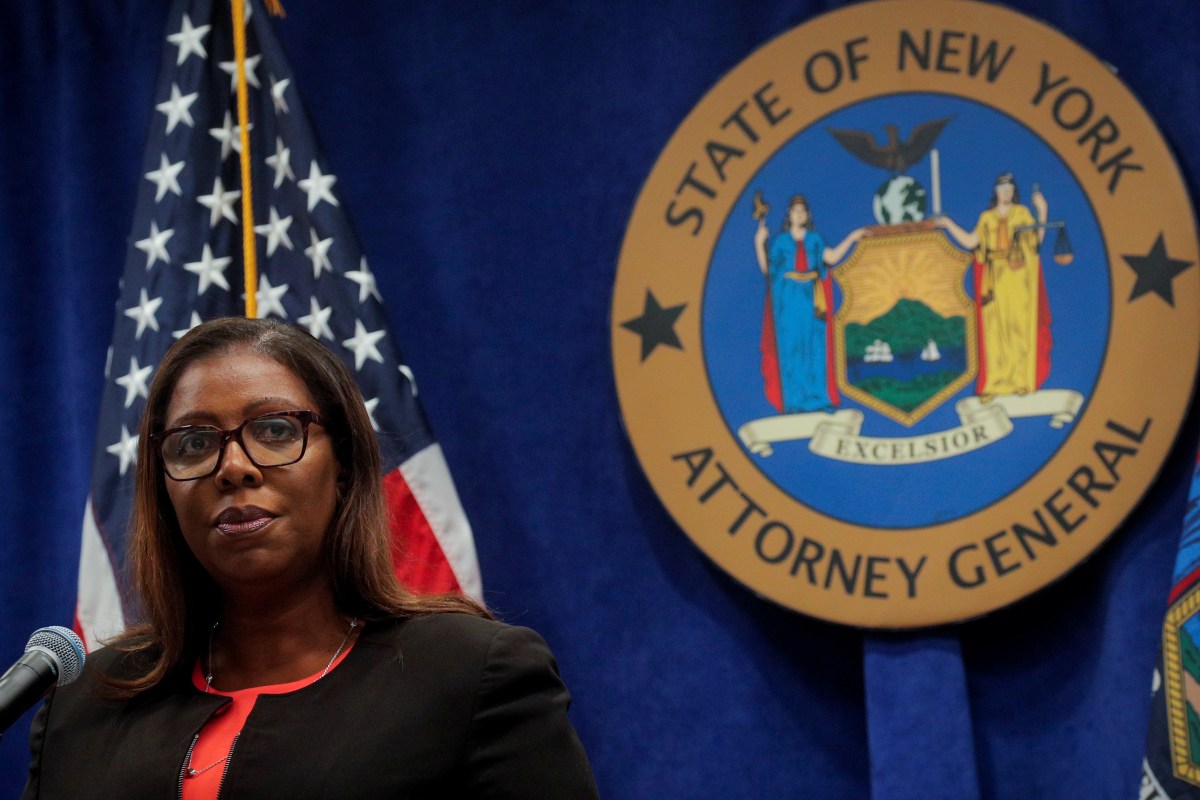 FILE PHOTO: New York State Attorney General, Letitia James, speaks during a news conference, to announce a suit to dissolve the National Rifle Association, In New York