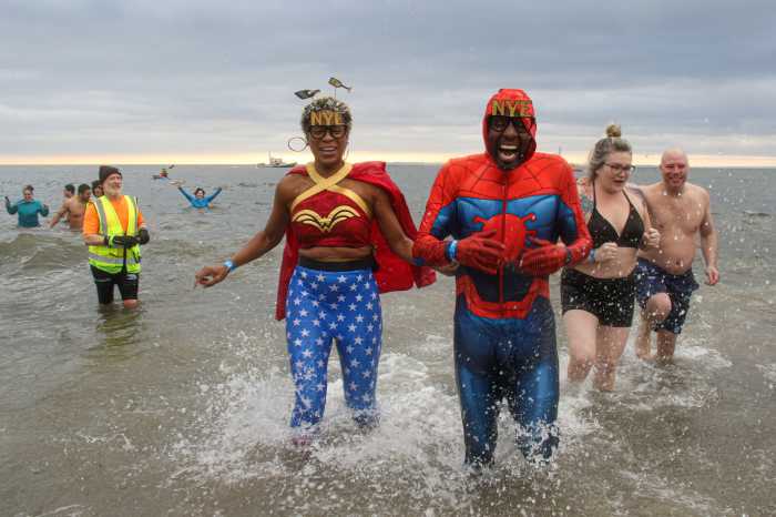 couple in costumes at polar plunge