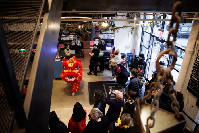 lion dancers at industry city