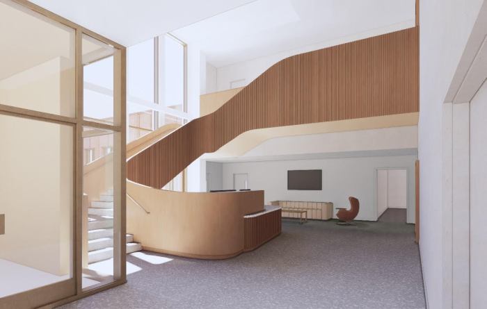 rendering of community center lobby