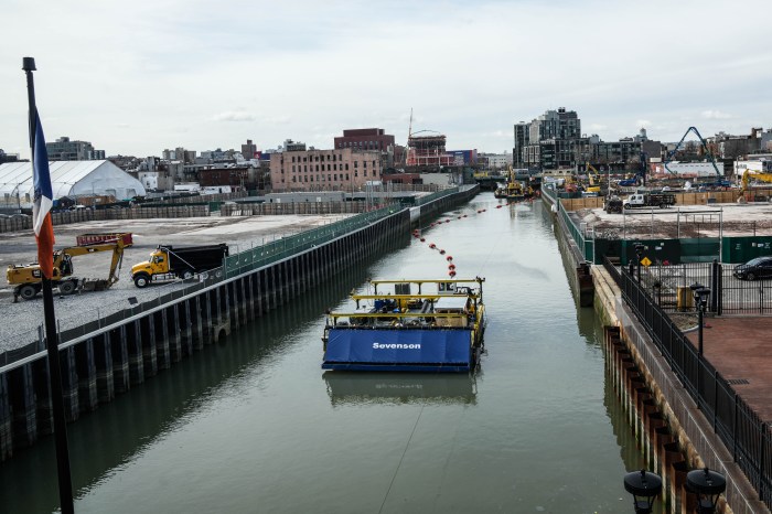gowanus canal with floating apparatus
