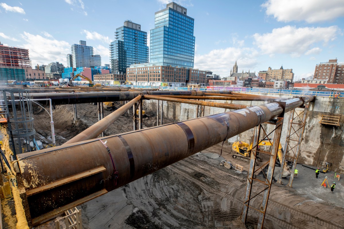 a large excavation hole at the site of a future cso tank at the gowanus canal
