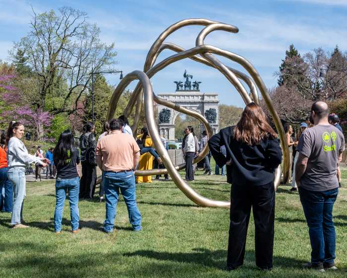 people at prospect park sculpture unveilign