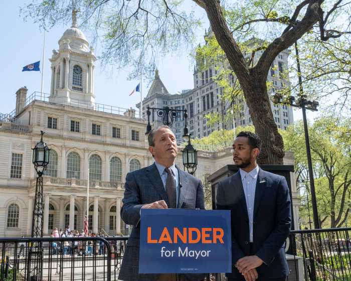 brad lander and antonio reynoso outside city hall