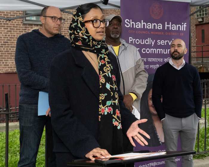 shahana hanif at food bank funding press conference