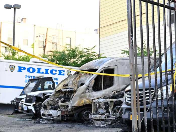 fire at bushwick NYPD parking lot