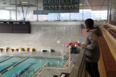 student looking at pools after near drowning experience