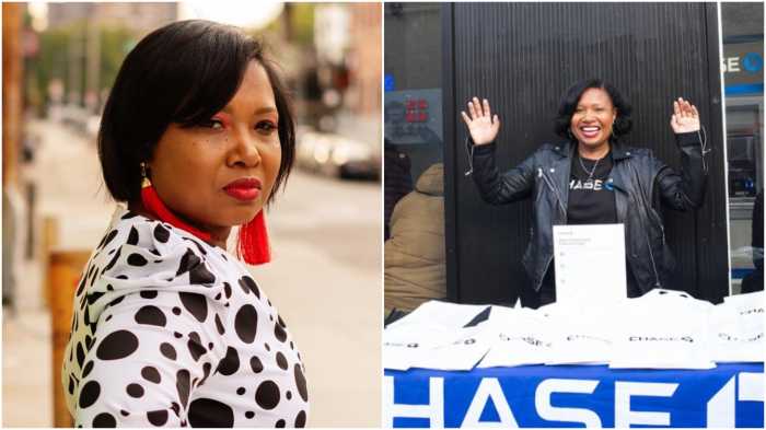 Tayumika Zurita at chase bank branch in bed-stuy