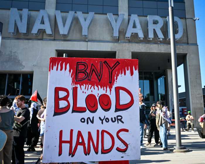 brooklyn navy yard protest sign 