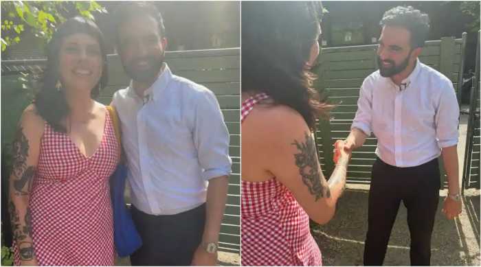 side-by-side photos of claudia morales, meeting zohran mamdani 