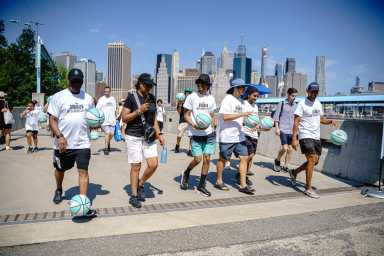 people dribble basketballs at new york liberty brooklyn dribble