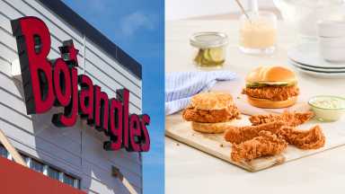bojangles sign next to fried chicken