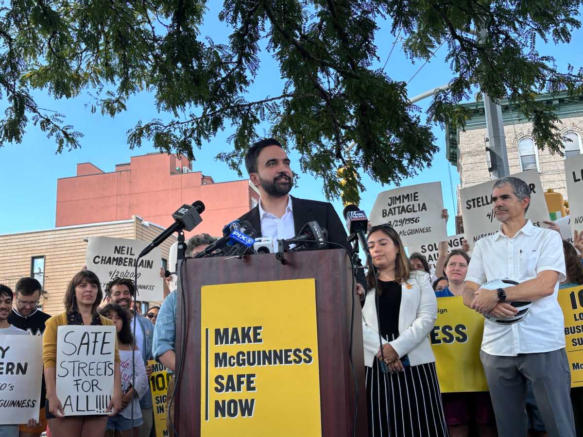 mamdani at make mcguinness boulevard safe rally