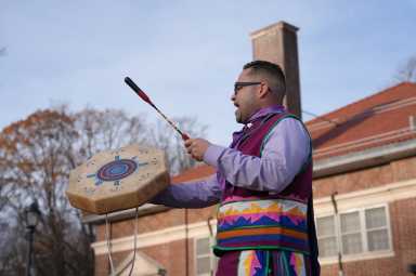 man playing drum at prospect park lenape pow wow