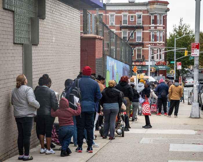 people in line for food pantry