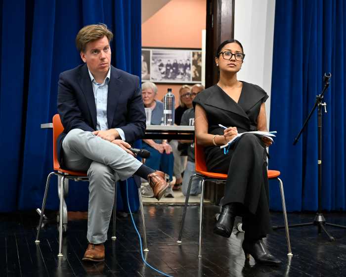 shahana hanif and robert carroll at supermarket meeting