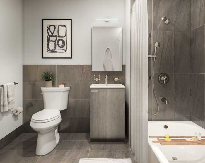 bathroom at affordable housing development
