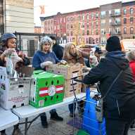 line of people at food pantry