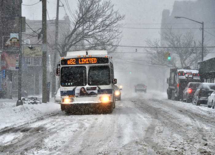 bus in snow coney island
