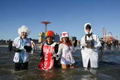 people dressed up at 2026 coney island polar bear plunge