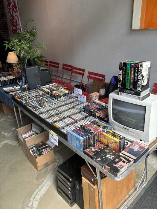 nyc tape fair table with cassettes and old computer